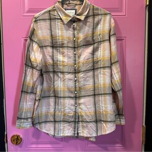 American Eagle Outfitters Pink and Yellow Plaid Shirt